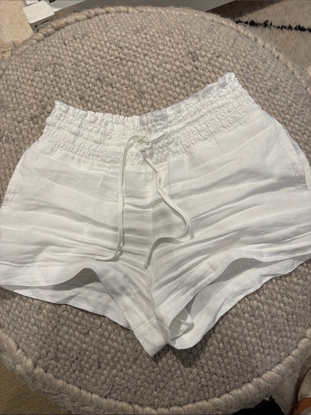 cloth & stone White High-Waist Smocked Drawstring Shorts